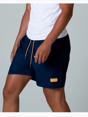 Bamboo ave. Navy  Swim Shorts with Yellow Accent